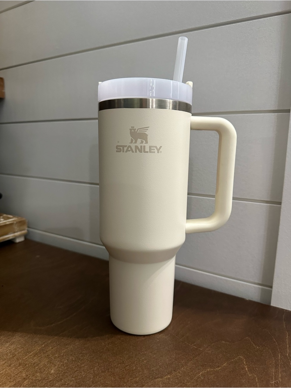 Stanley Cream Travel Tumbler with Handle and Straw
